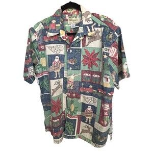 VTG 2001 Reyn Spooner Mele Kalikimaka Hawaiian Shirt Reverse Print Made Hawaii